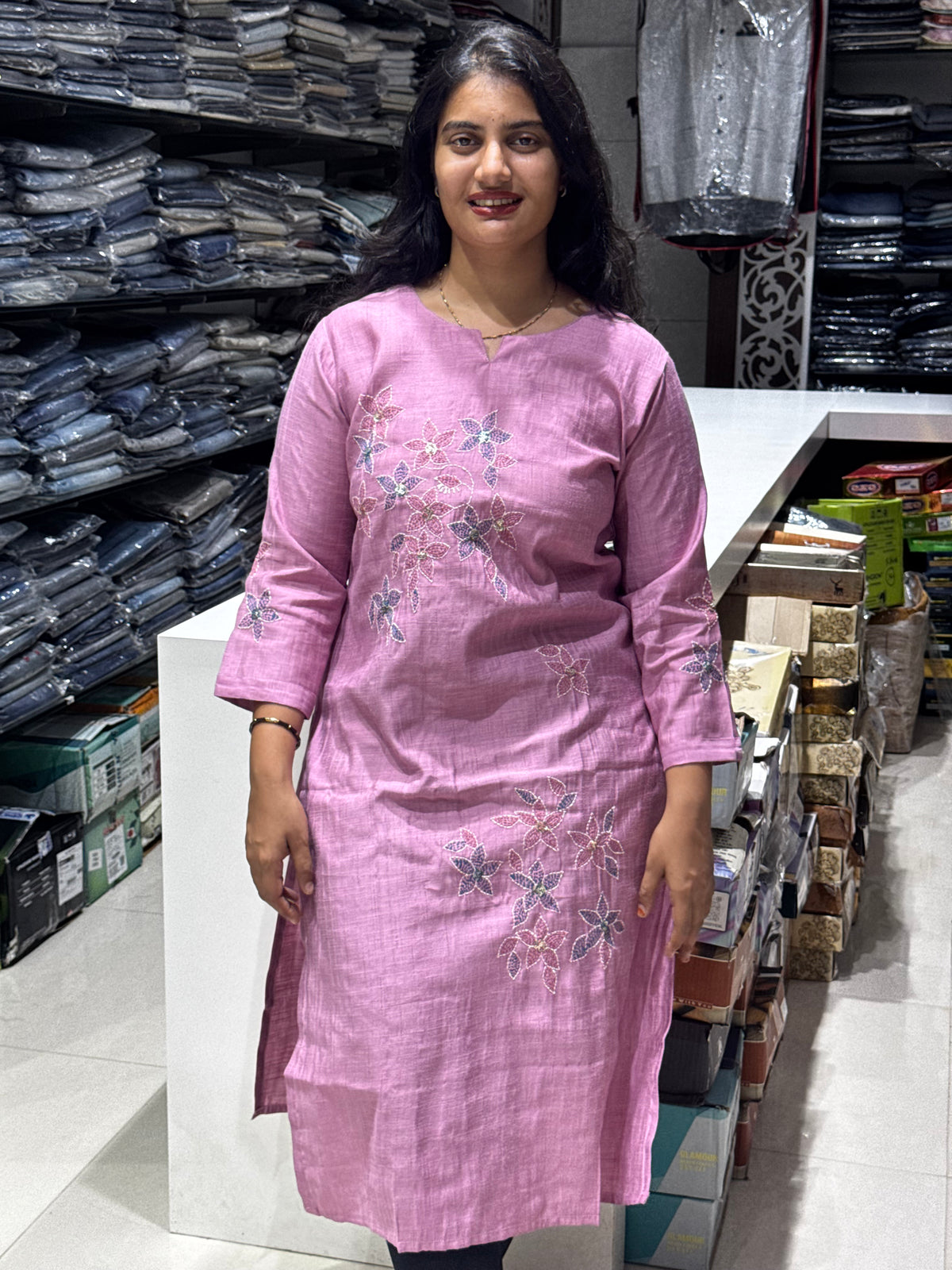 T48 FLORAL VATICAN SILK ALL WORK KURTI