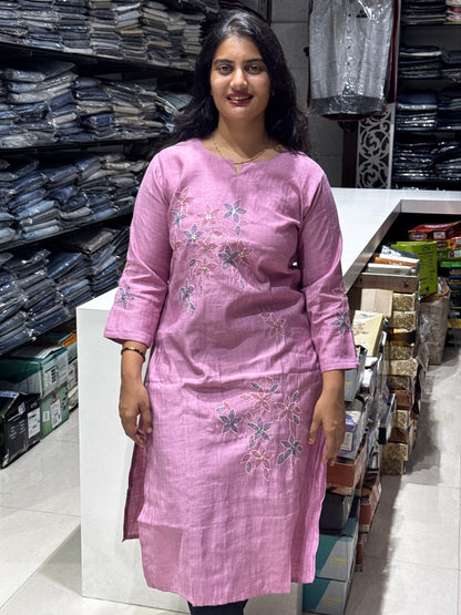 T48 FLORAL VATICAN SILK ALL WORK KURTI