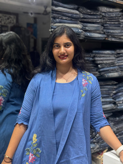 F160 Blue linen cotton dress with jacket