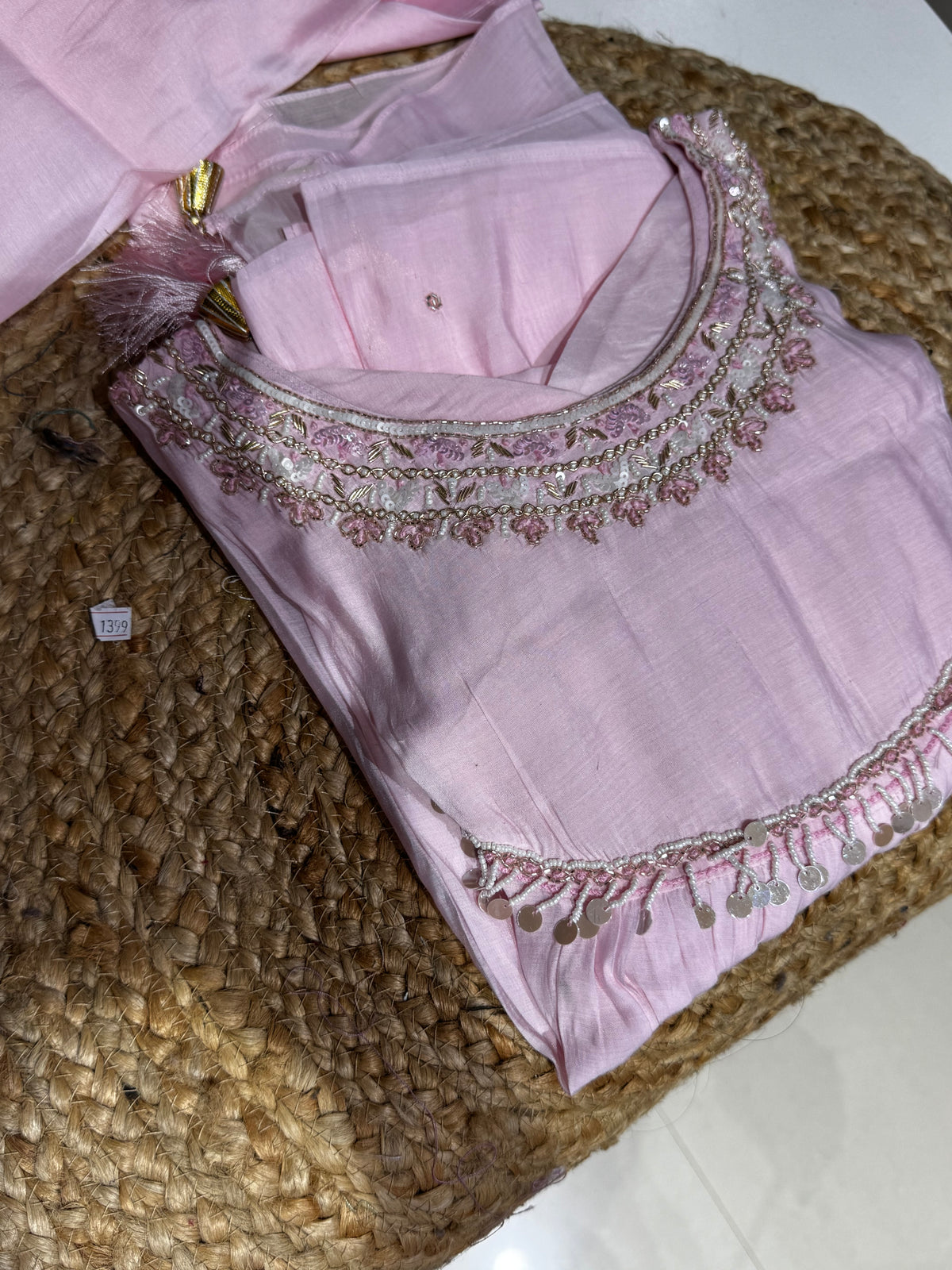 K206 Rose pink mulchanderi suit set