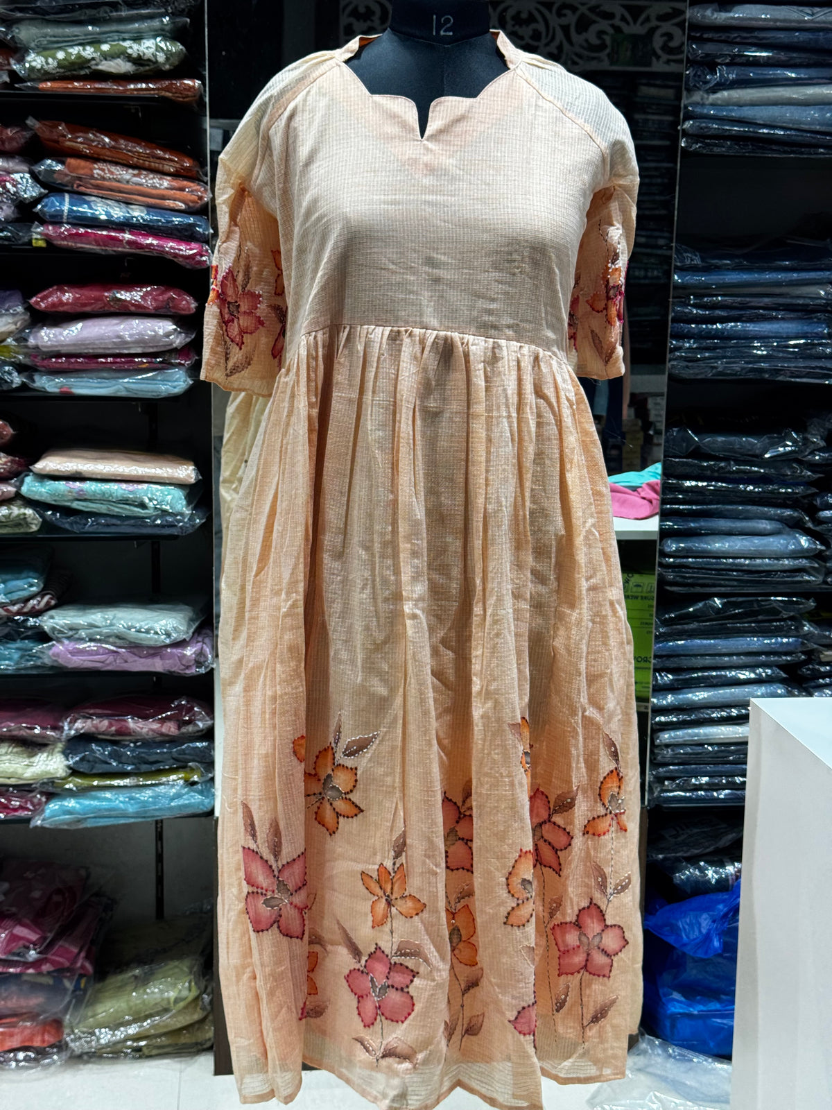 F164 Buetterfky hands Linen kota doriya dress with brush paint
