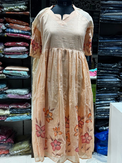 F164 Buetterfky hands Linen kota doriya dress with brush paint