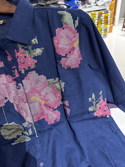SH17 Floral satin pettipoint shirt