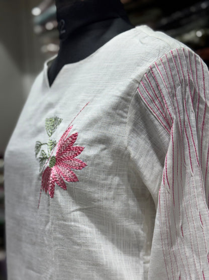 C137 handloom cotton white cord set