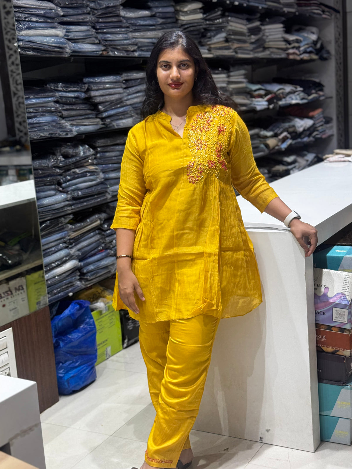 C133 Benaras mulchanderi mustard yellow cord set