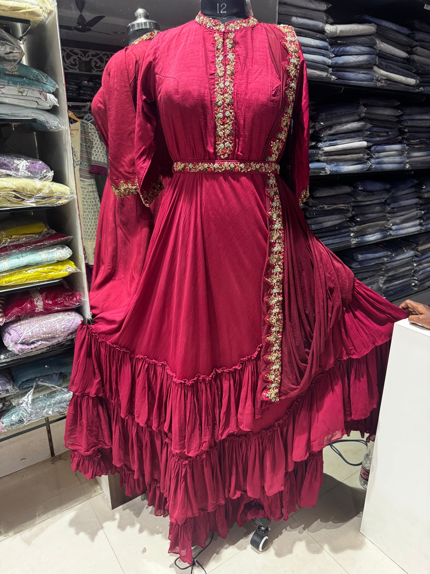 IN5 Marron red indowestern dress