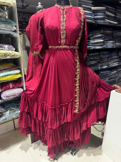 IN5 Marron red indowestern dress
