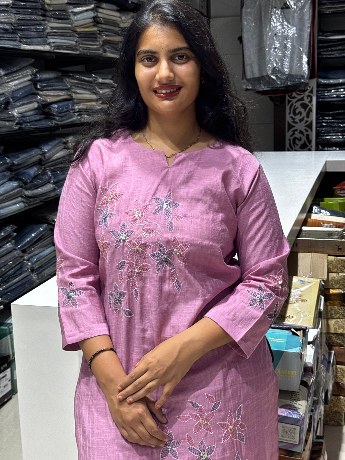 T48 FLORAL VATICAN SILK ALL WORK KURTI