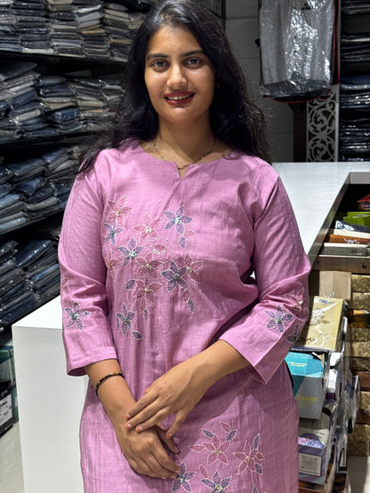 T48 FLORAL VATICAN SILK ALL WORK KURTI
