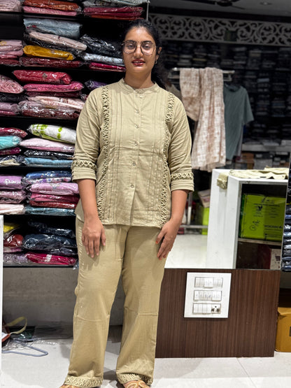 C119 Beige Khadi cotton cord set