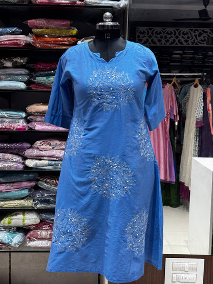 F75 SKY BLUE SLUB SILK DRESS