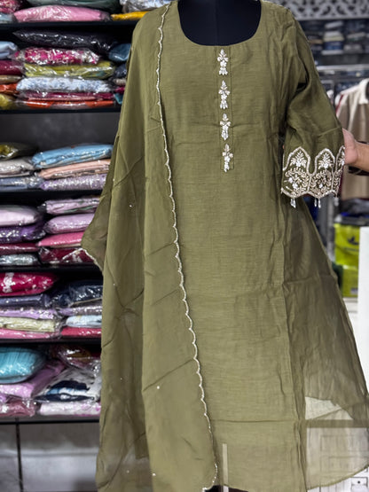 K175 Benaras Mulchanderi Partywear three peice set