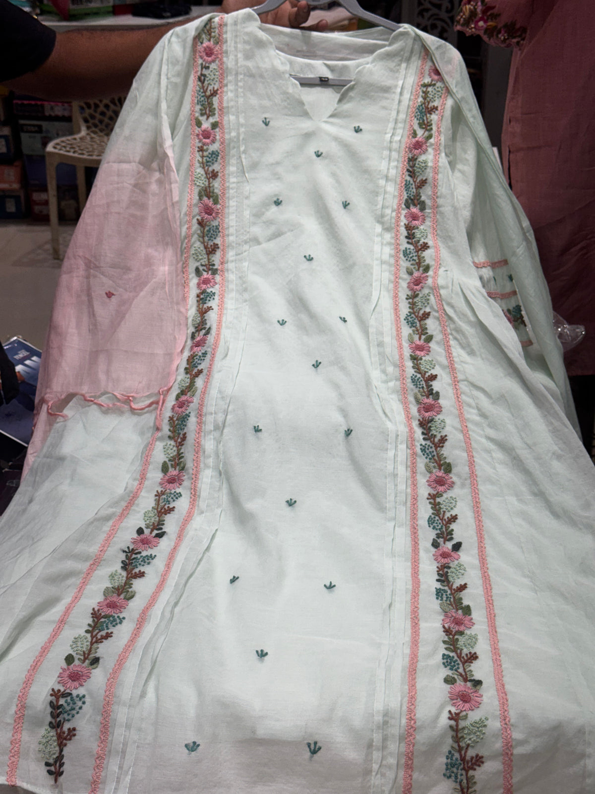 K247 Iceblue mulchanderi Pinterst three peice suit set