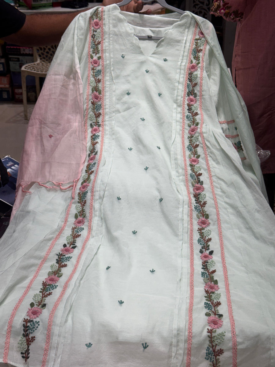 K247 Iceblue mulchanderi Pinterst three peice suit set