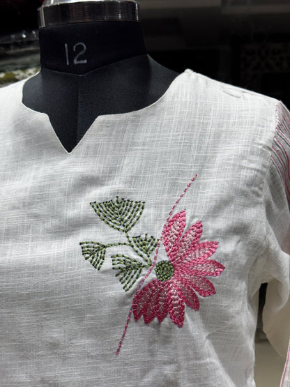 C137 handloom cotton white cord set