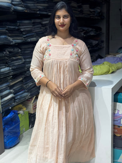 F 155 Light orange Benaras mulchanderi dress
