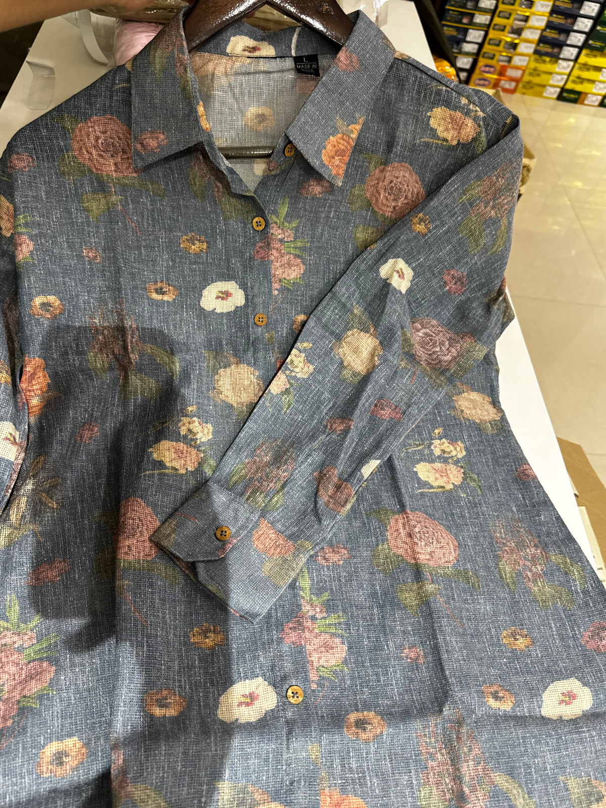 SH15  COTTON JUTE  FLORAL SHIRT