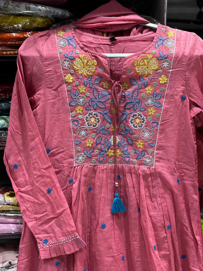 K185 Mulmul cotton 3pc set with thread embroidery
