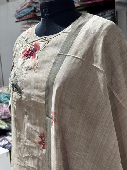 K252 Viscose linen beige three peice suit set