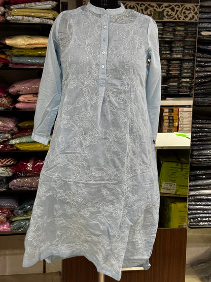 T36 Chanderi silk with thread embroidery kurti top
