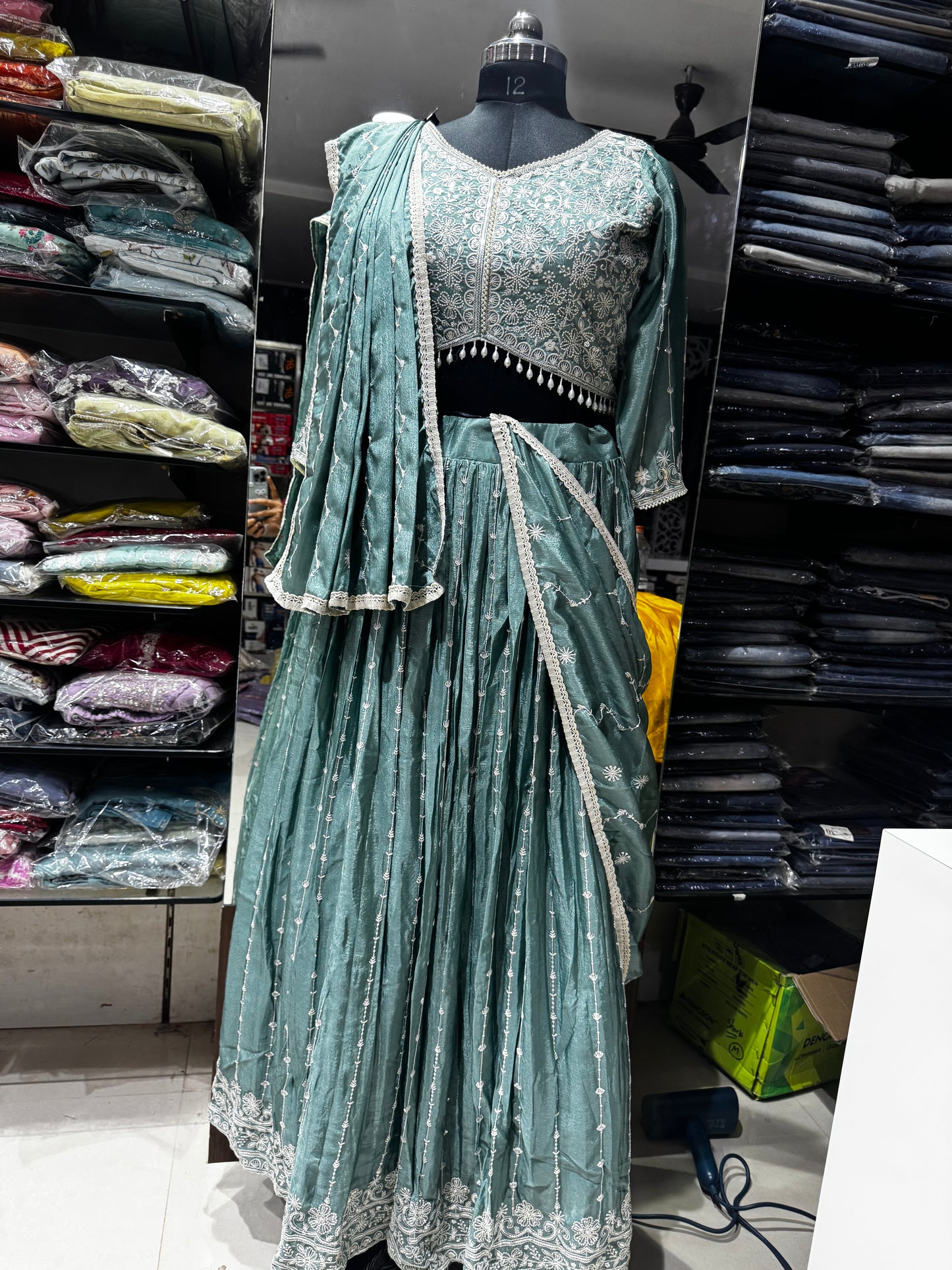 IN3 Teal blue gagra with dupatta