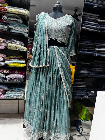 IN3 Teal blue gagra with dupatta