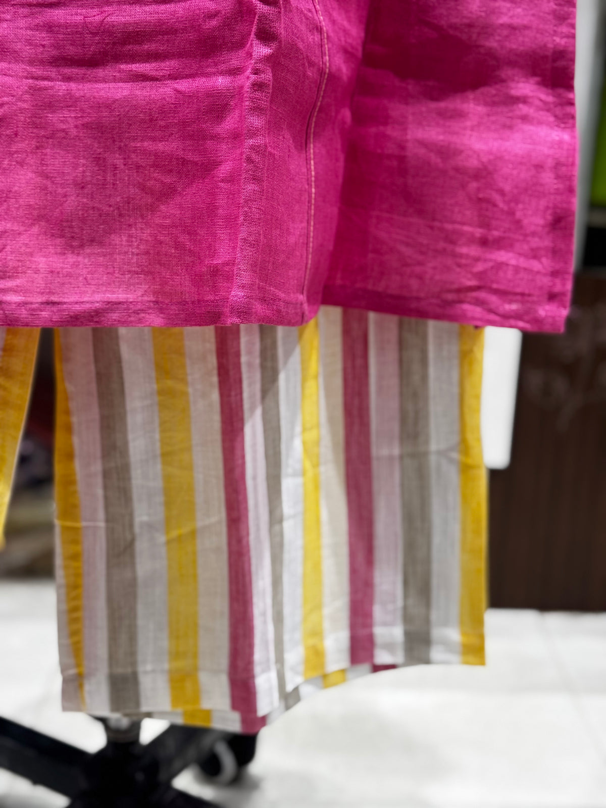 C139 Pure Linen cotton checked cord sets