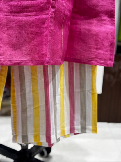 C139 Pure Linen cotton checked cord sets