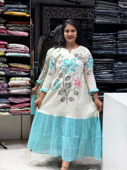 F117 Brush paint flower mulcotton frock