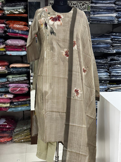 K252 Viscose linen beige three peice suit set