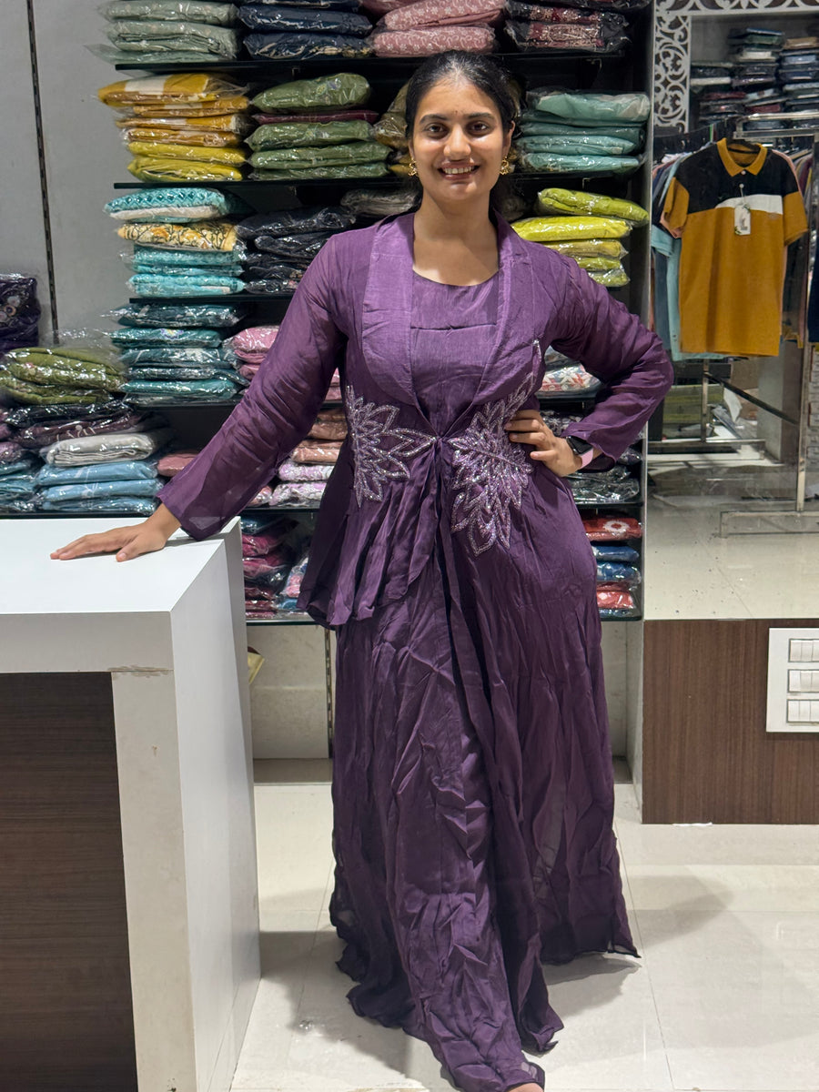 IN 15 3pice Cord Set With Jacket Model Purple colour