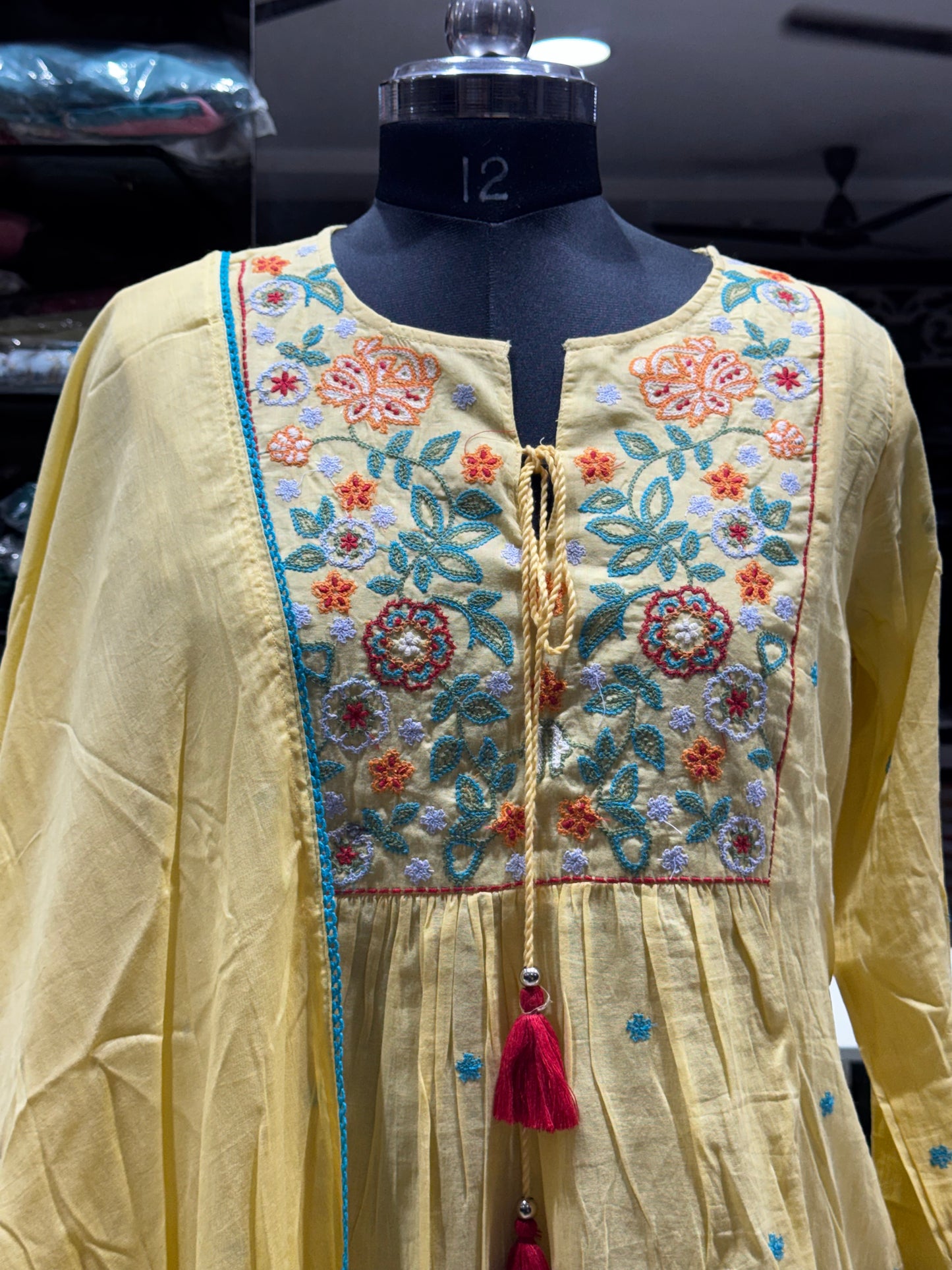 K185 Mulmul cotton 3pc set with thread embroidery