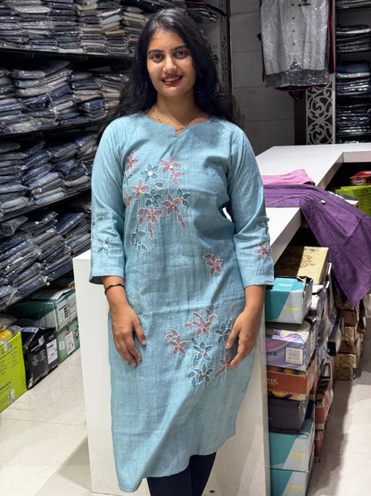 T48 FLORAL VATICAN SILK ALL WORK KURTI