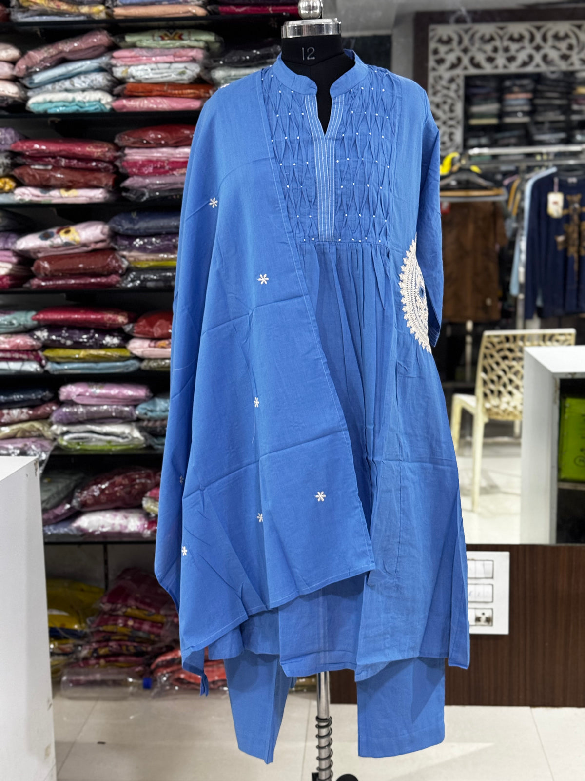 K249 blue colour Vatican silk 3pice suit set