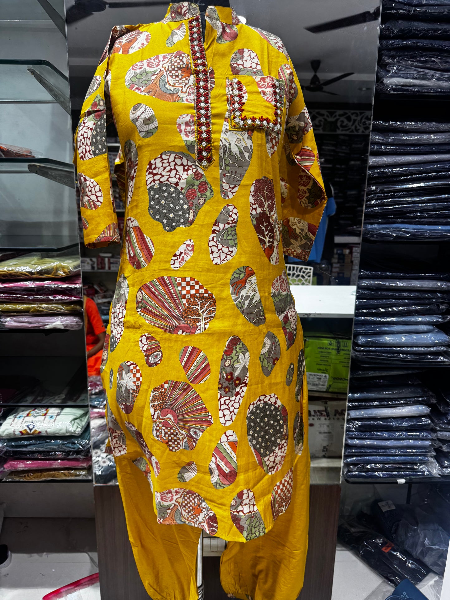 C107 Yellow indowestern cord set