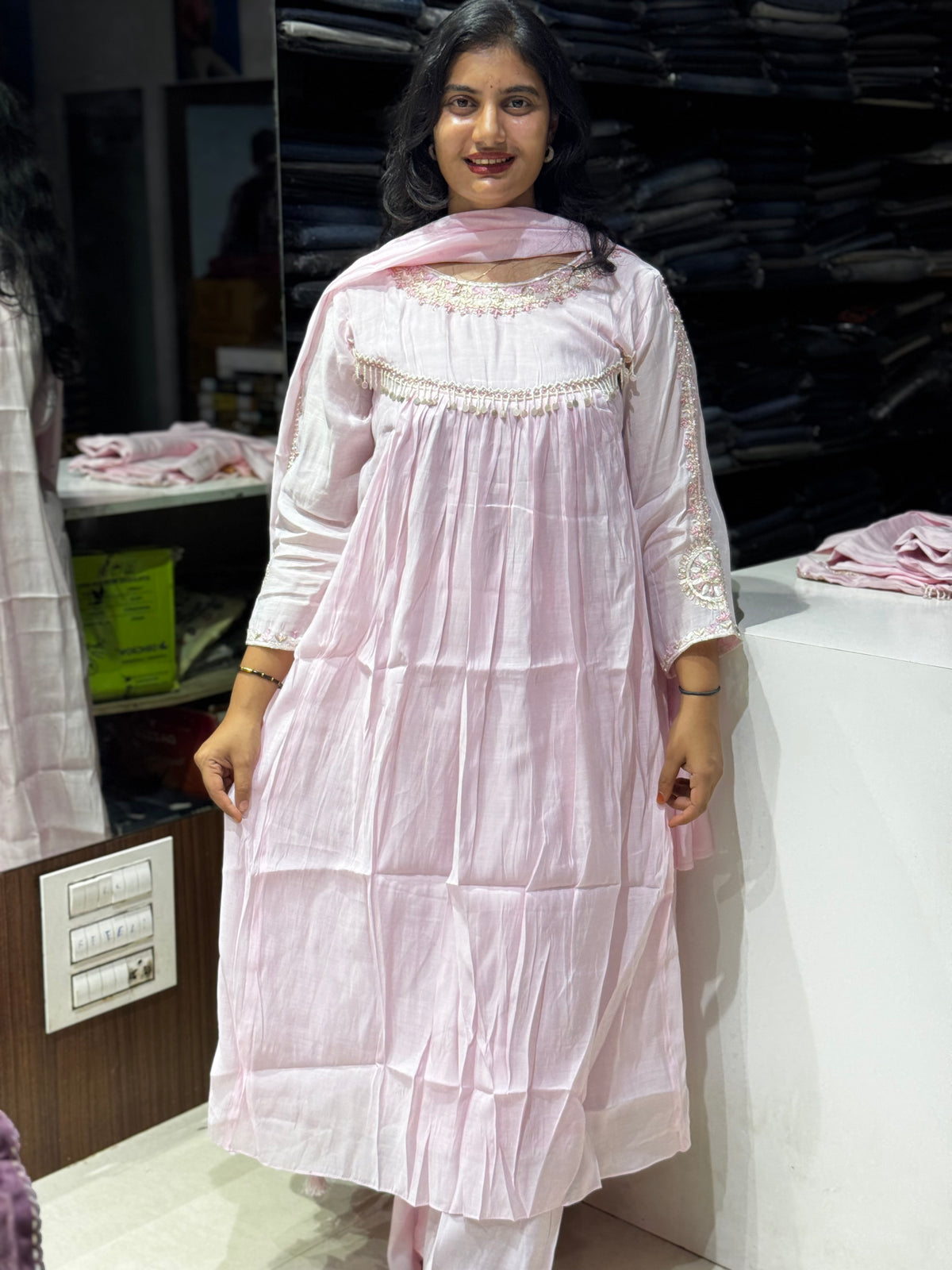 K206 Rose pink mulchanderi suit set