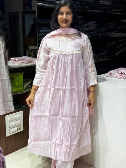 K206 Rose pink mulchanderi suit set