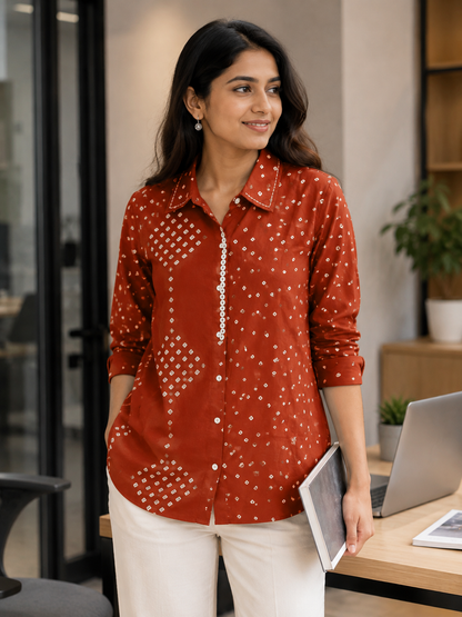 SH16 Jaipur cotton bandhini shirt