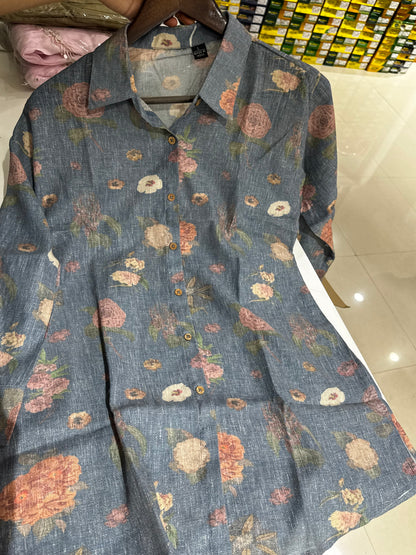 SH15  COTTON JUTE  FLORAL SHIRT