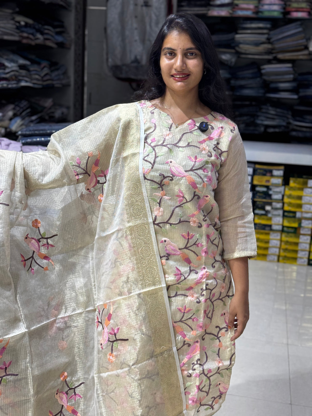 K209 Peacock Multi silk kota three peice set