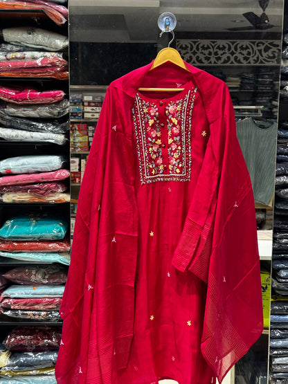 K208 Roman silk with Kantha work three peice suit set