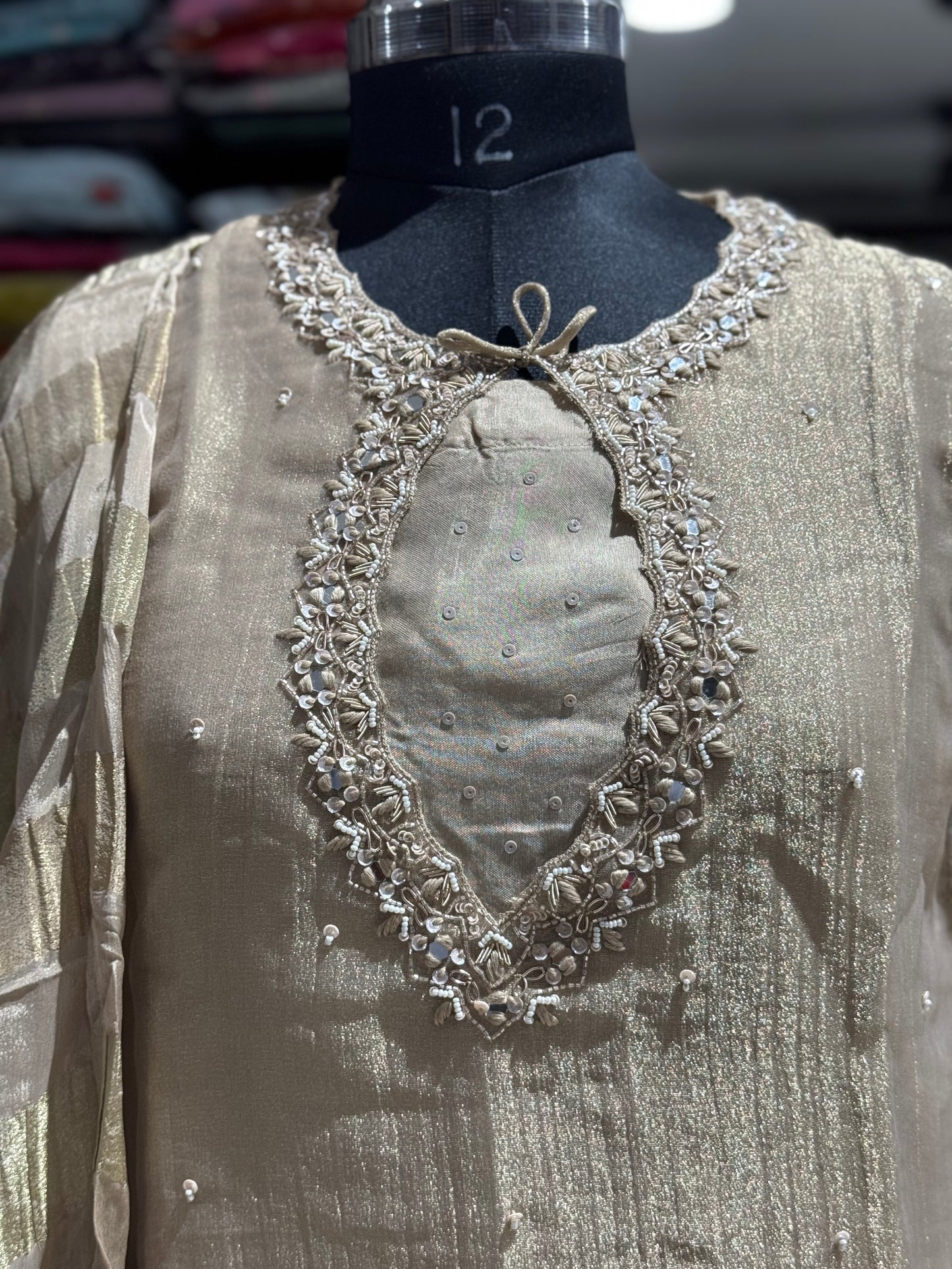 K190 Tissue 3pc set with zardosi work and dupatta