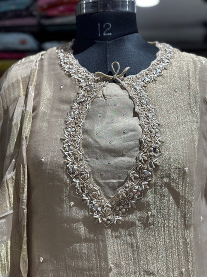 K190 Tissue 3pc set with zardosi work and dupatta