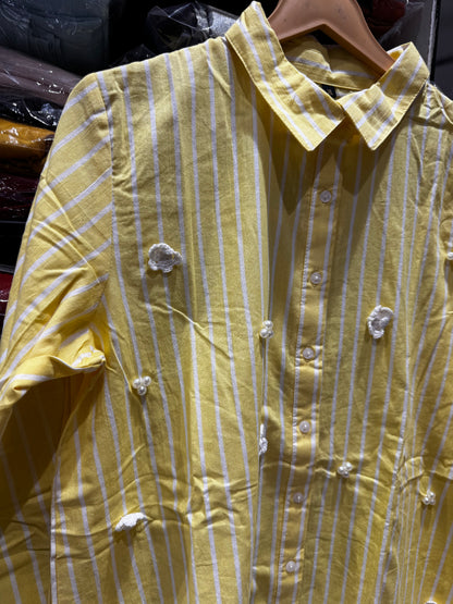 SH18Cotton stripes crochet flowers shirt