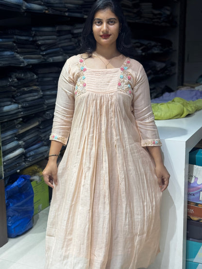 F 155 Light orange Benaras mulchanderi dress