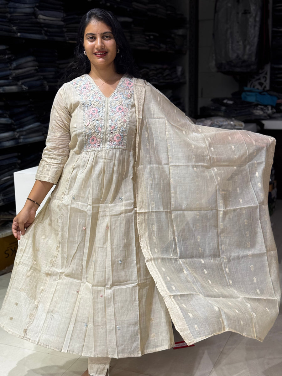 K207 Jamdani chanderi three peice suit set