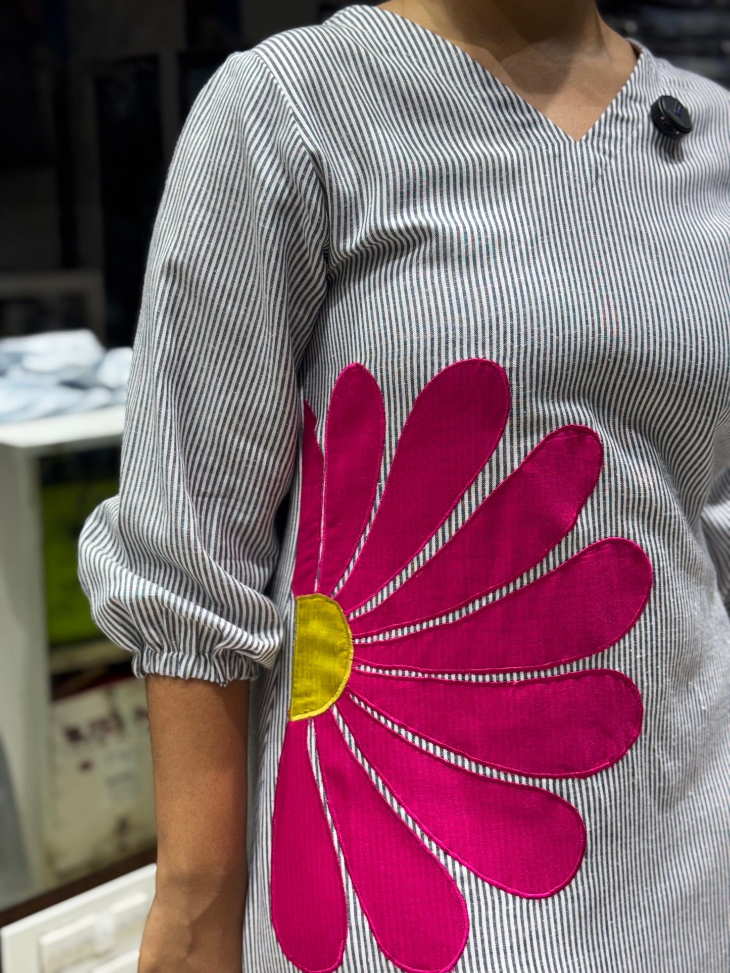 F94 Stripes flower Handloom dress