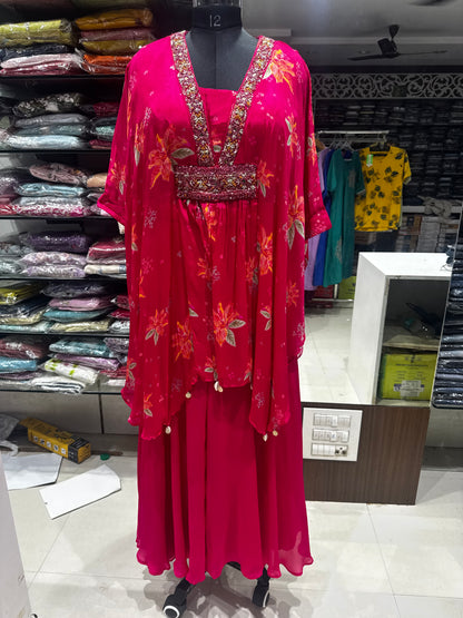 IN 19 indowestern pink kaftan Plazzo set