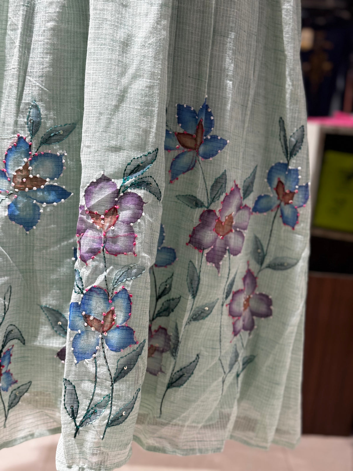 F164 Buetterfky hands Linen kota doriya dress with brush paint