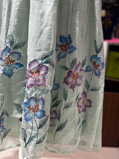 F164 Buetterfky hands Linen kota doriya dress with brush paint